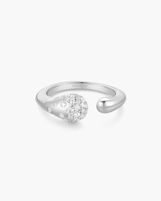 Silver Sparkling Sculptural Crossover Adjustable Ring