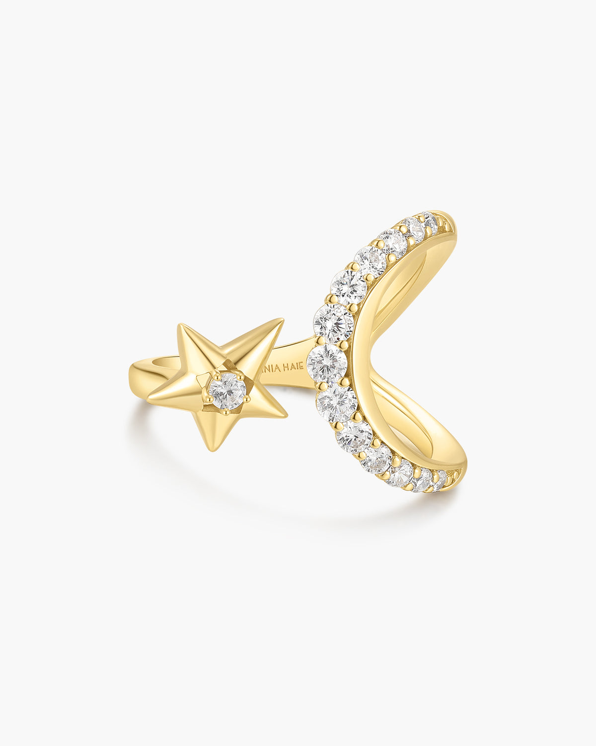 Gold Sparkling Moon and Star Adjustable Ring