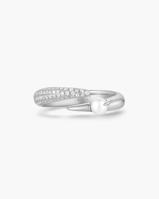 Silver Sparkle Pearl Crossover Adjustable Ring