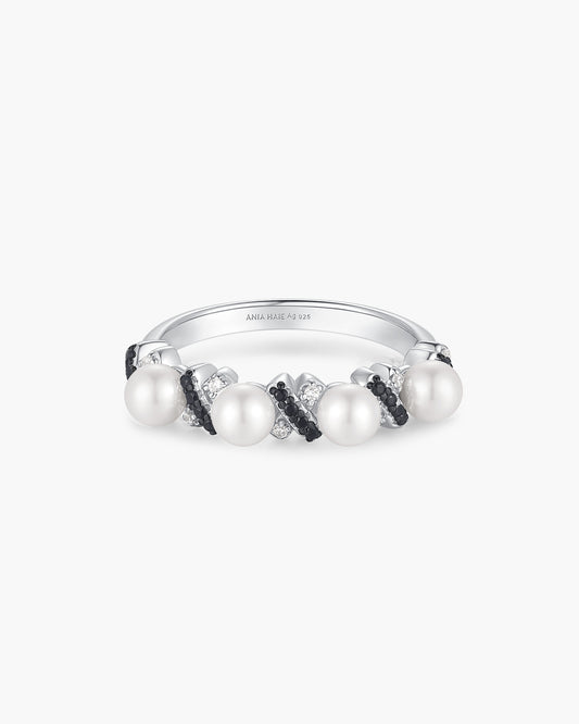 Two-Tone Sparkling Braided Shell Pearl Ring