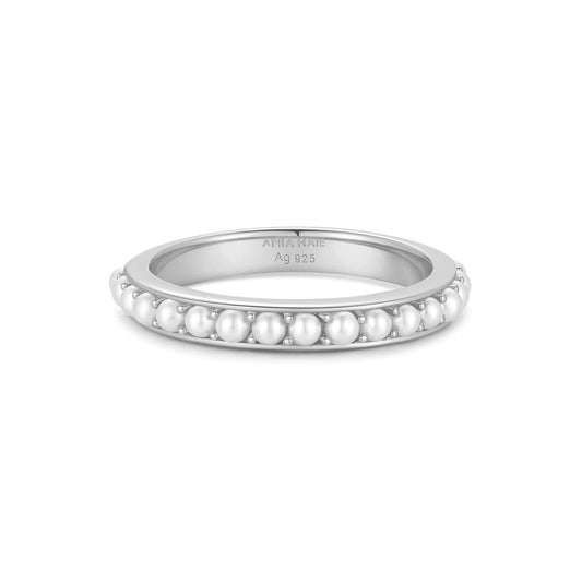 Silver Shell Pearl Beaded ring
