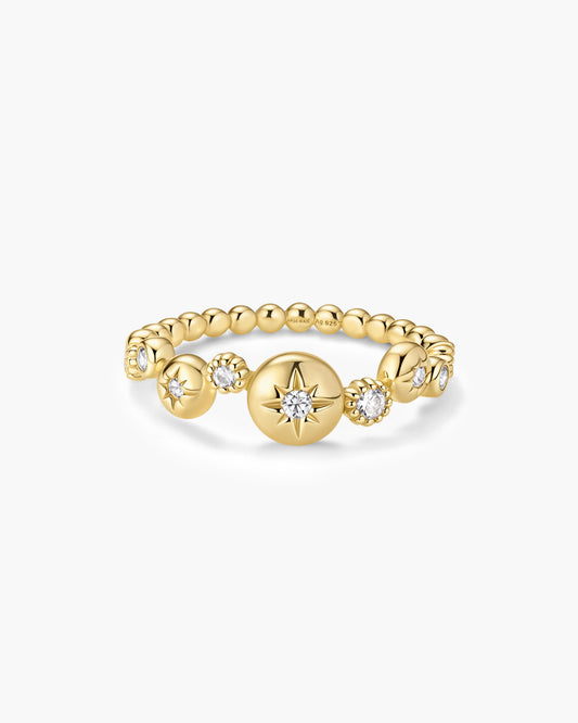 Gold Starburst Zig-Zag Beaded Ring