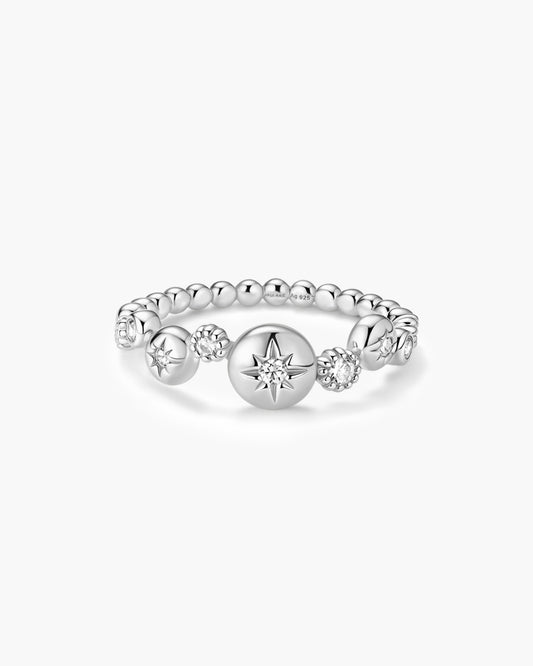 Silver Starburst Zig-Zag Beaded Ring