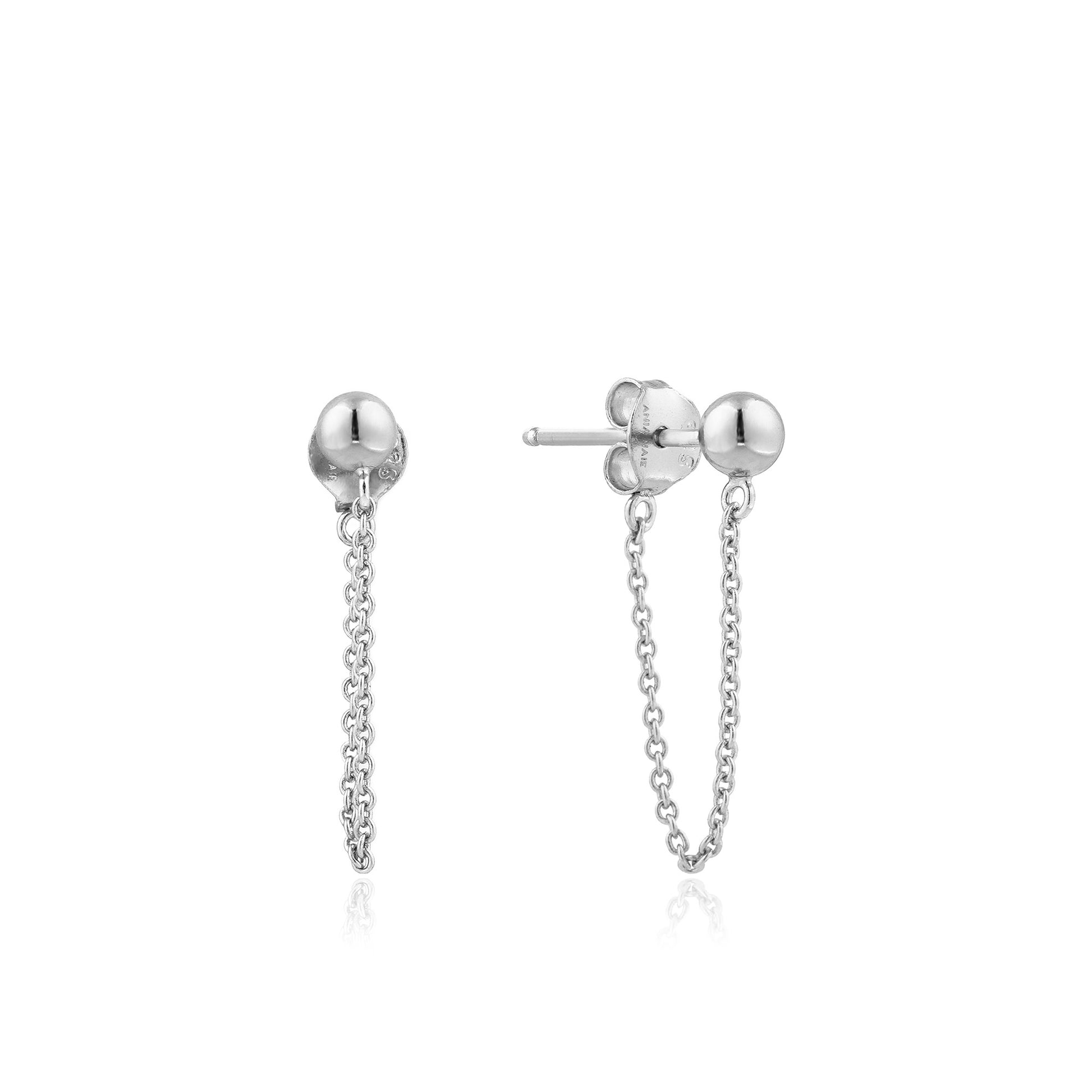 Silver Modern Chain Stud Earrings.