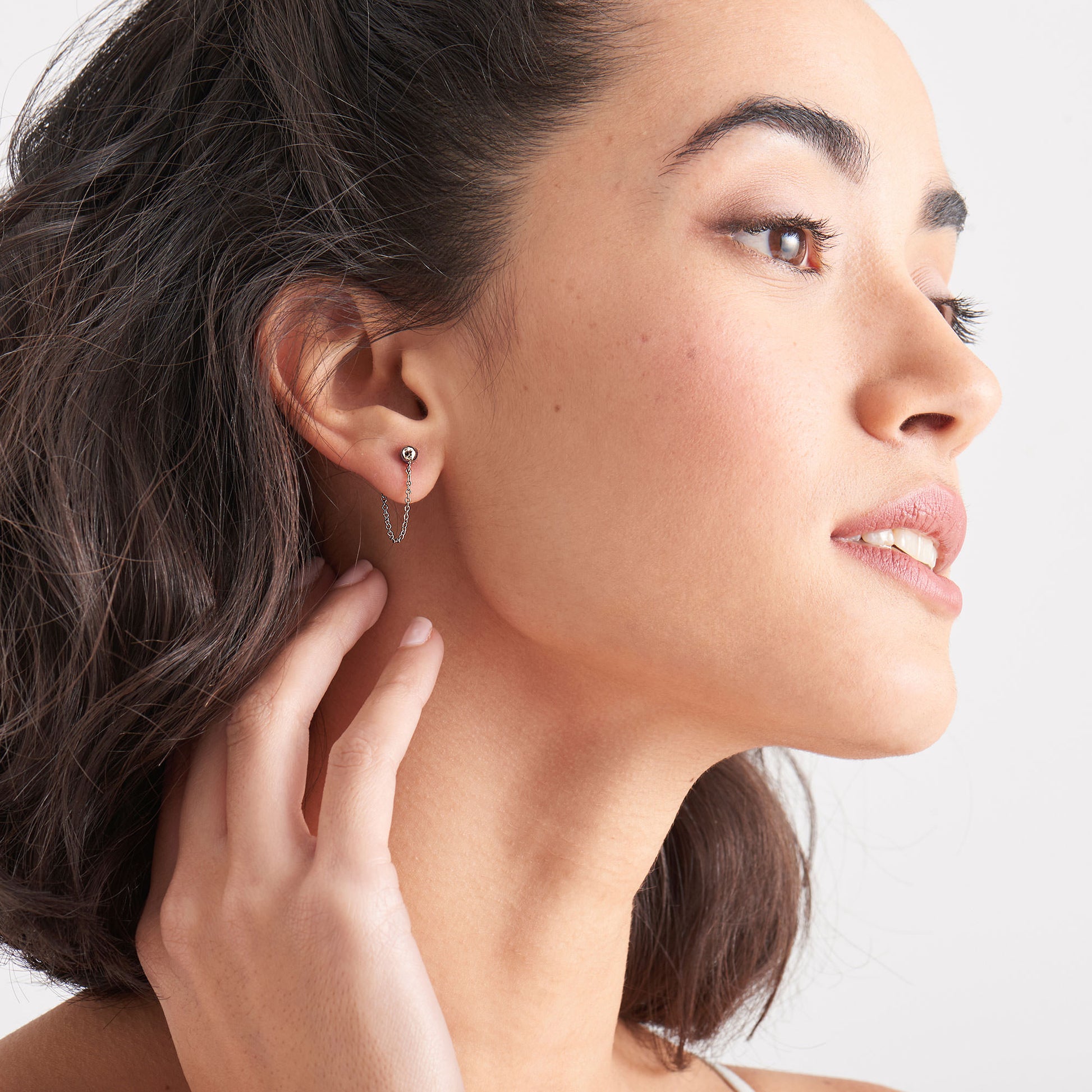 Silver Modern Chain Stud Earrings.