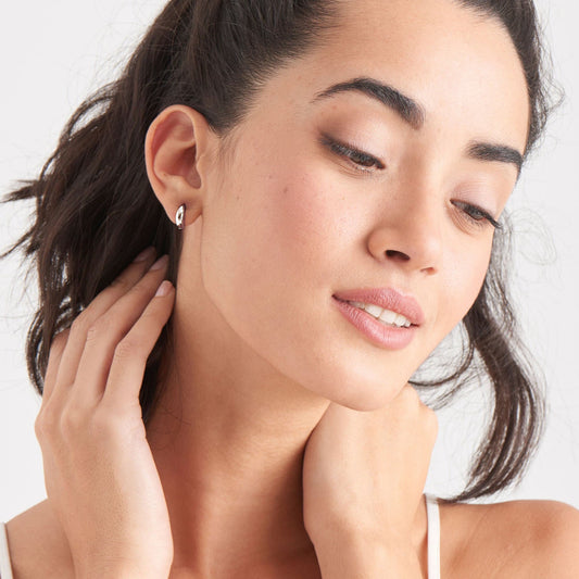 Silver Luxe Huggie Hoop Earrings.