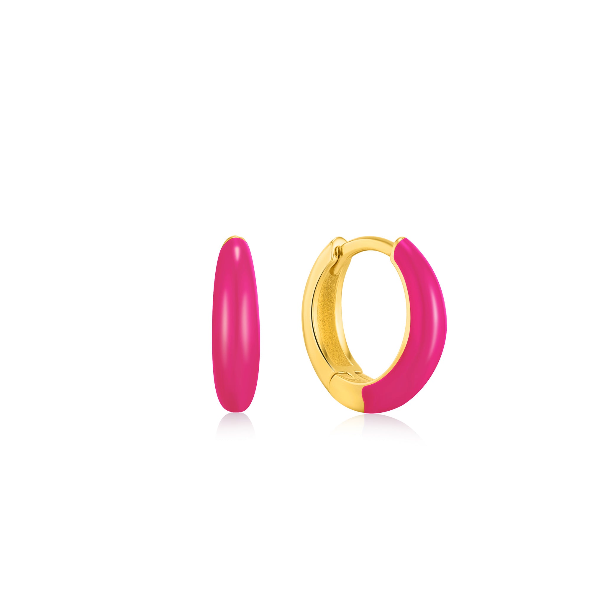 Neon Pink Enamel Gold Sleek Huggie Hoop Earrings Ania Haie