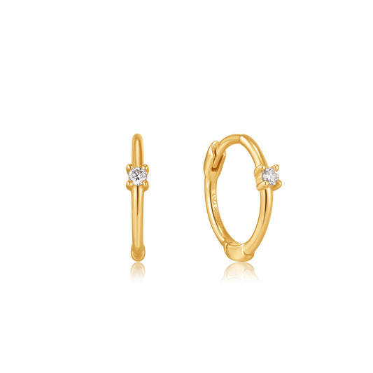 14kt Gold Single Natural Diamond Huggie Hoop Earrings