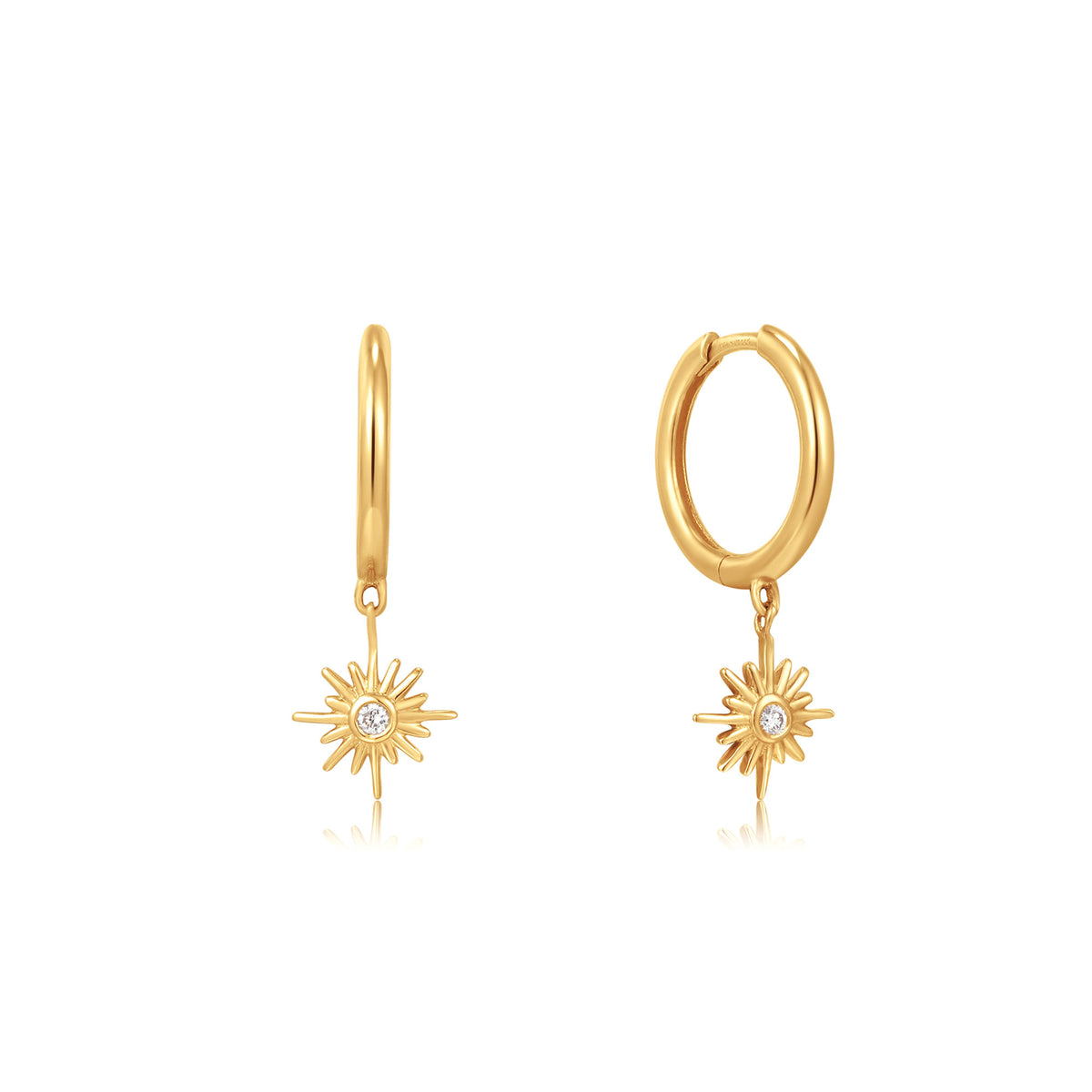 ania haie 14kt Gold Natural Diamond Sunburst Huggie Hoop Earrings
