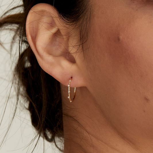 14kt Gold Stargazer Natural Diamond Hoop Earrings