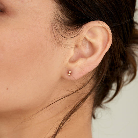 14kt Gold Pearl and White Sapphire Stud Earrings