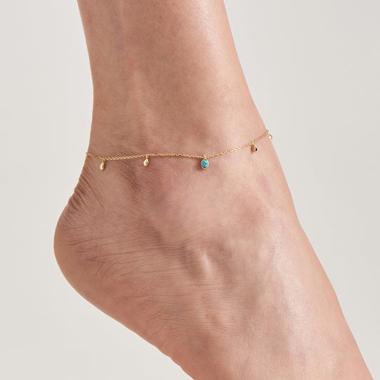Gold Turquoise Drop Pendant Anklet