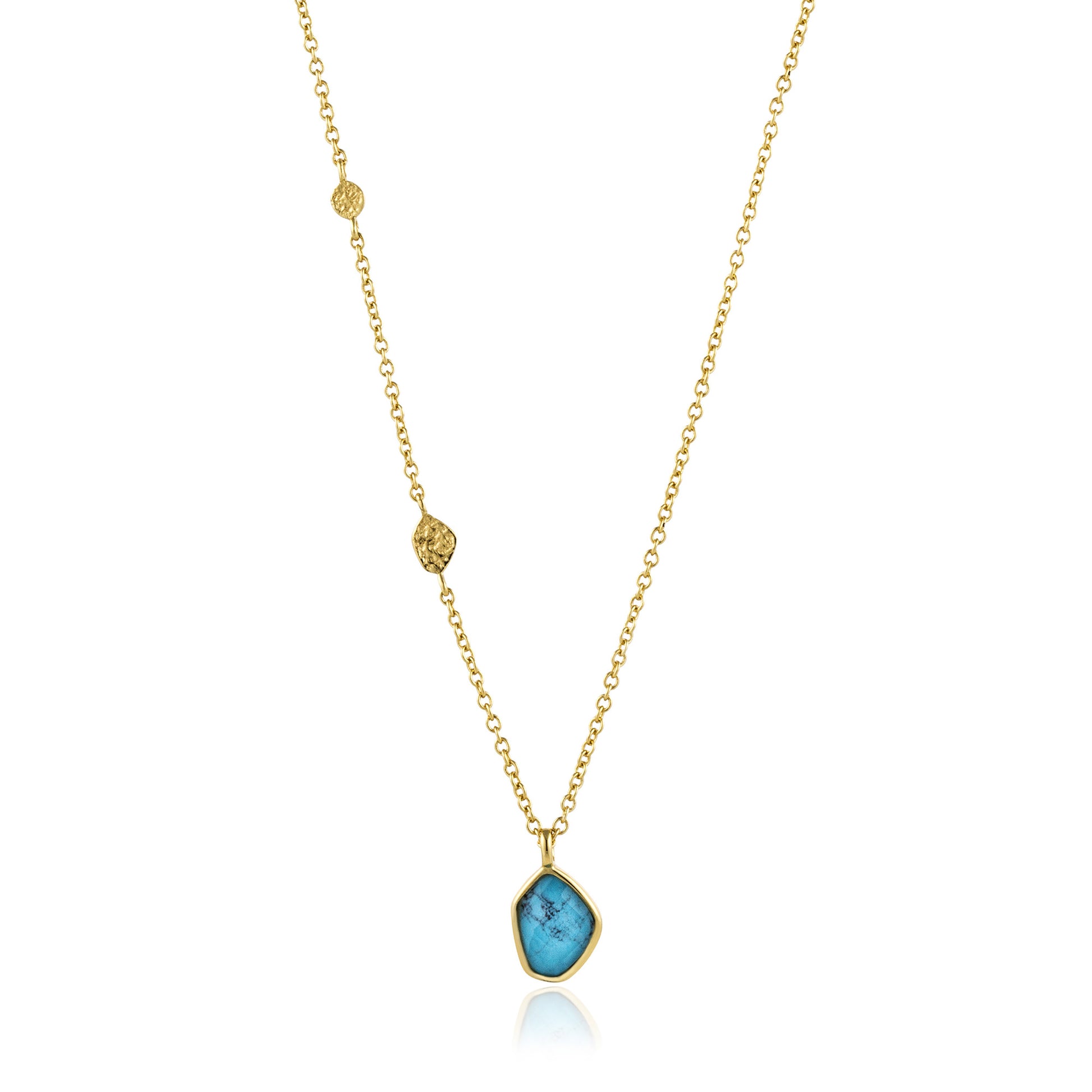 Turquoise Pendant Gold Necklace.