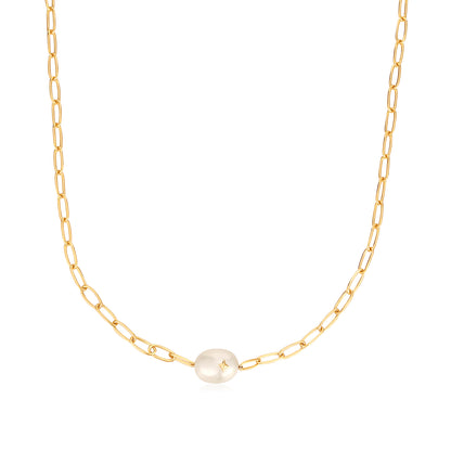 Gold Pearl Sparkle Chunky Chain Necklace　