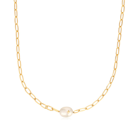 Gold Pearl Sparkle Chunky Chain Necklace　
