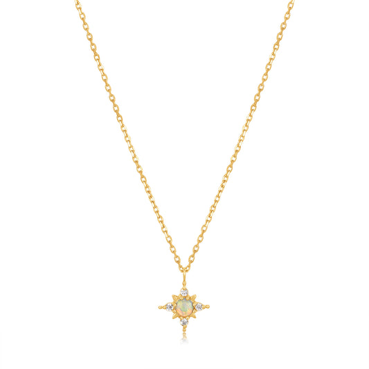 14kt Gold Opal and White Sapphire Star Necklace