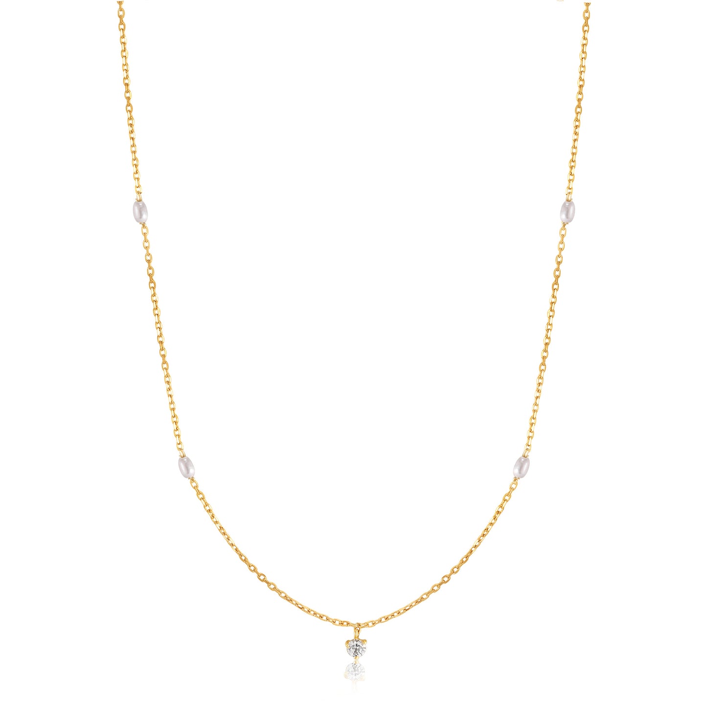14kt Gold Pearl and White Sapphire Necklace