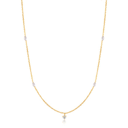 14kt Gold Pearl and White Sapphire Necklace