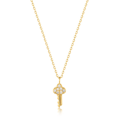 14kt Gold Natural Diamond Key Necklace