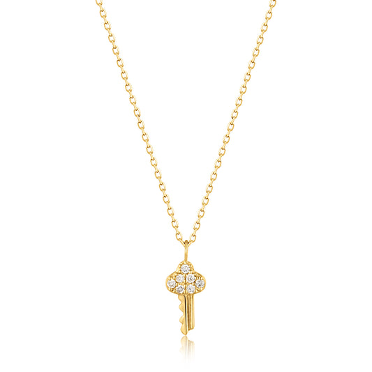 14kt Gold Natural Diamond Key Necklace